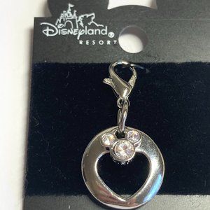 Vintage Disney Mickey Mouse Ears Charm Heart Crystal Signed Zipper Pull Bracelet